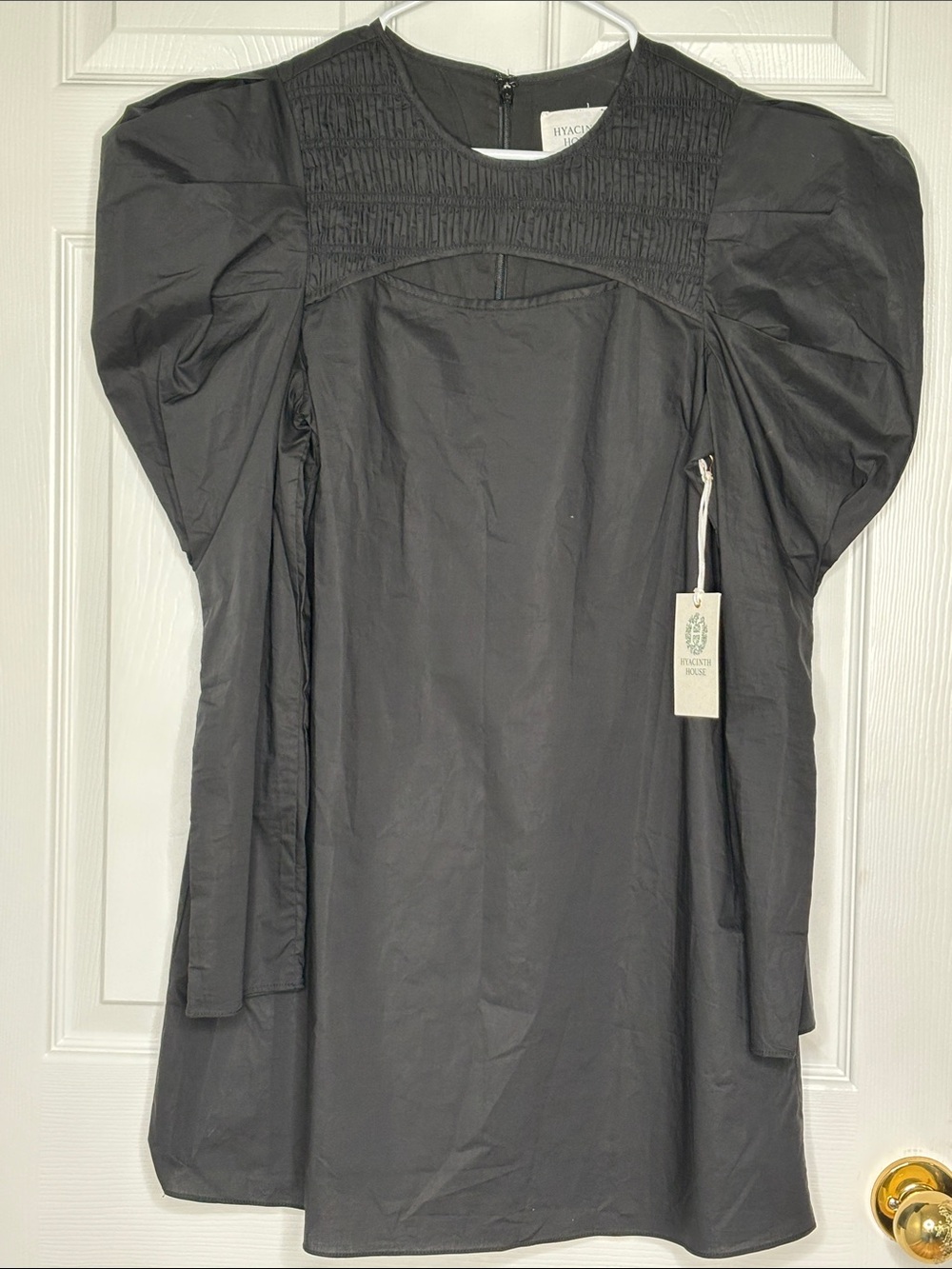 NWT Hyacinth House Black Keyhole Beckett Puff Sleeve Mini Dress Size M - Picture 4 of 4